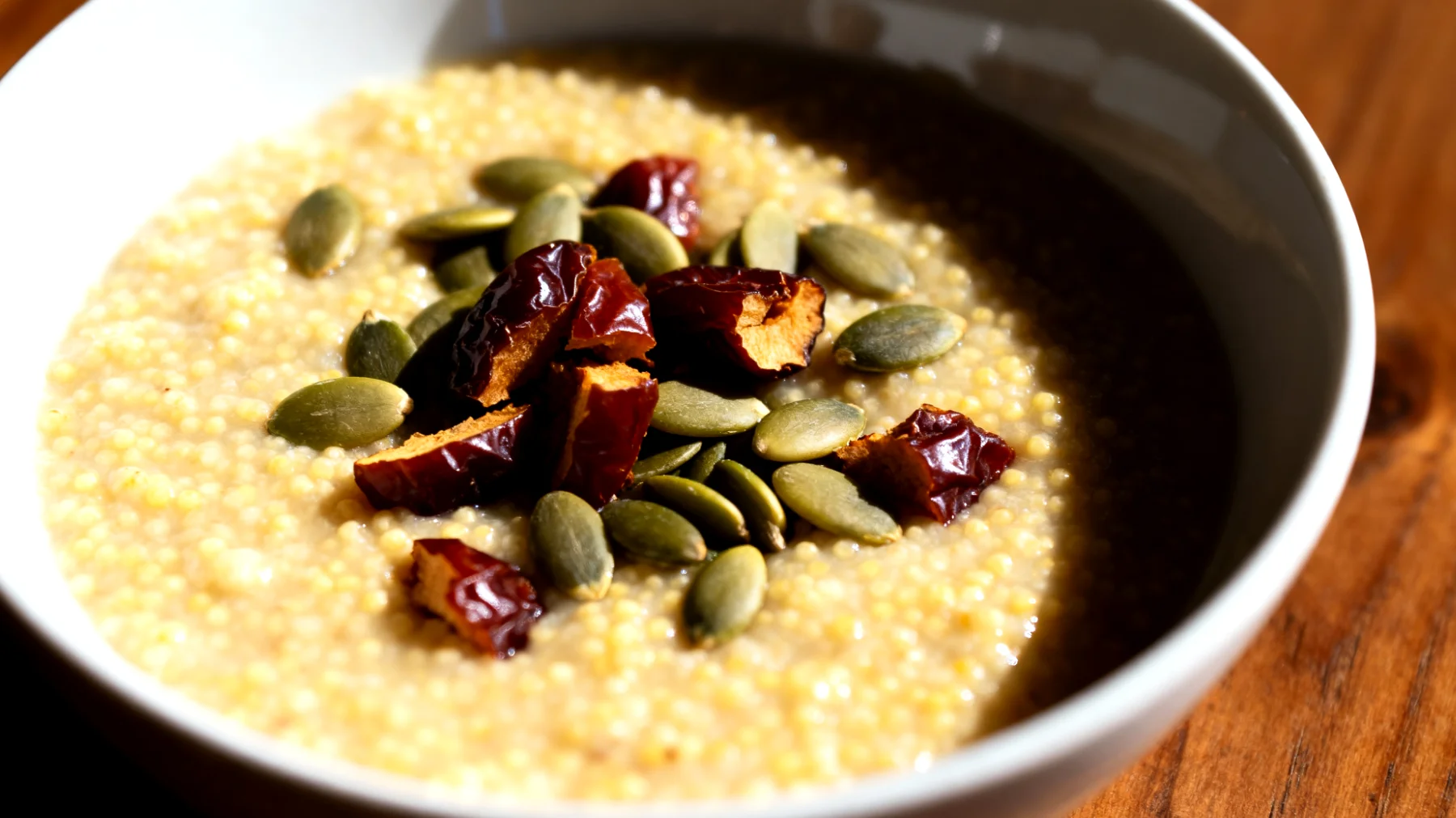 Porridge di miglio con semi di zucca e datteri"