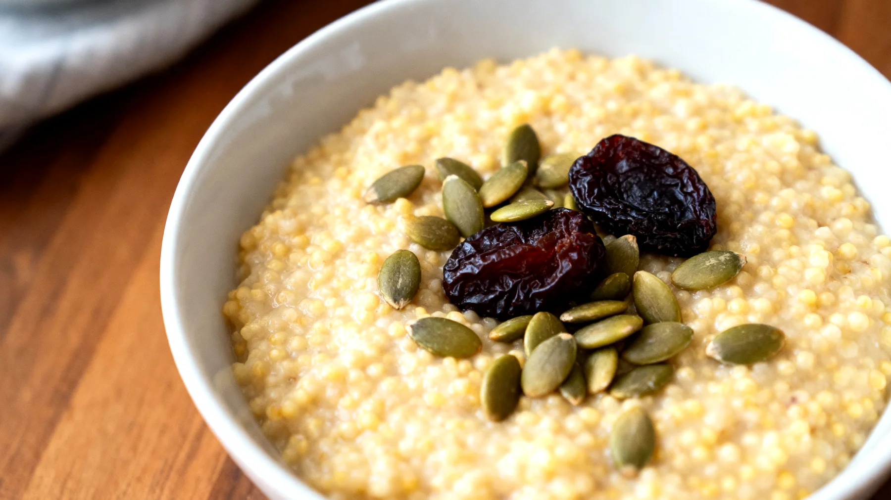 Porridge di miglio con semi di zucca e prugne secche"