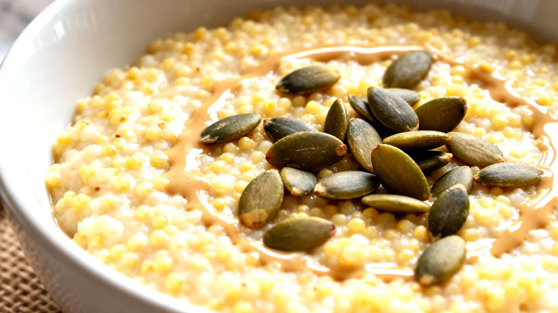 Porridge di miglio con semi di zucca e tahini"