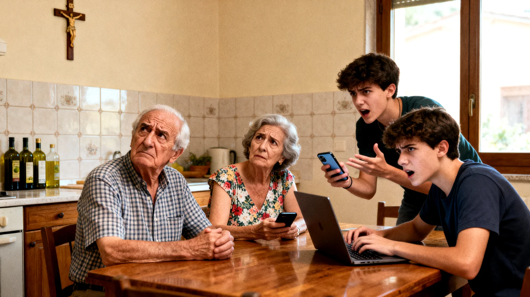I nonni faticano a comprendere e accettare i valori, le scelte di vita e i comportamenti degli adolescenti nipoti, generando incomprensioni e tensioni dovute al divario generazionale tra le loro esperienze di vita e la realtà contemporanea dei ragazzi"