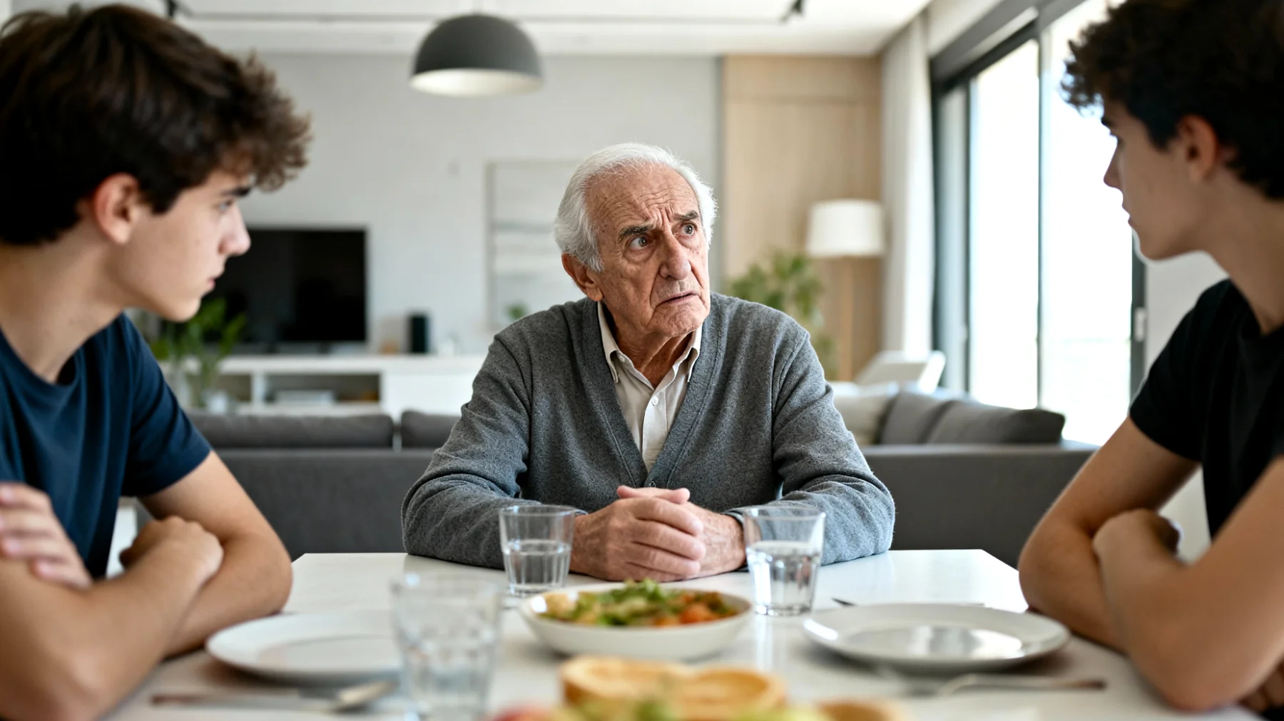 Il nonno fatica a comprendere e ad accettare le scelte di vita dei nipoti giovani adulti, generando tensioni e incomprensioni sul modo di vivere, lavorare e gestire le relazioni nella società contemporanea"