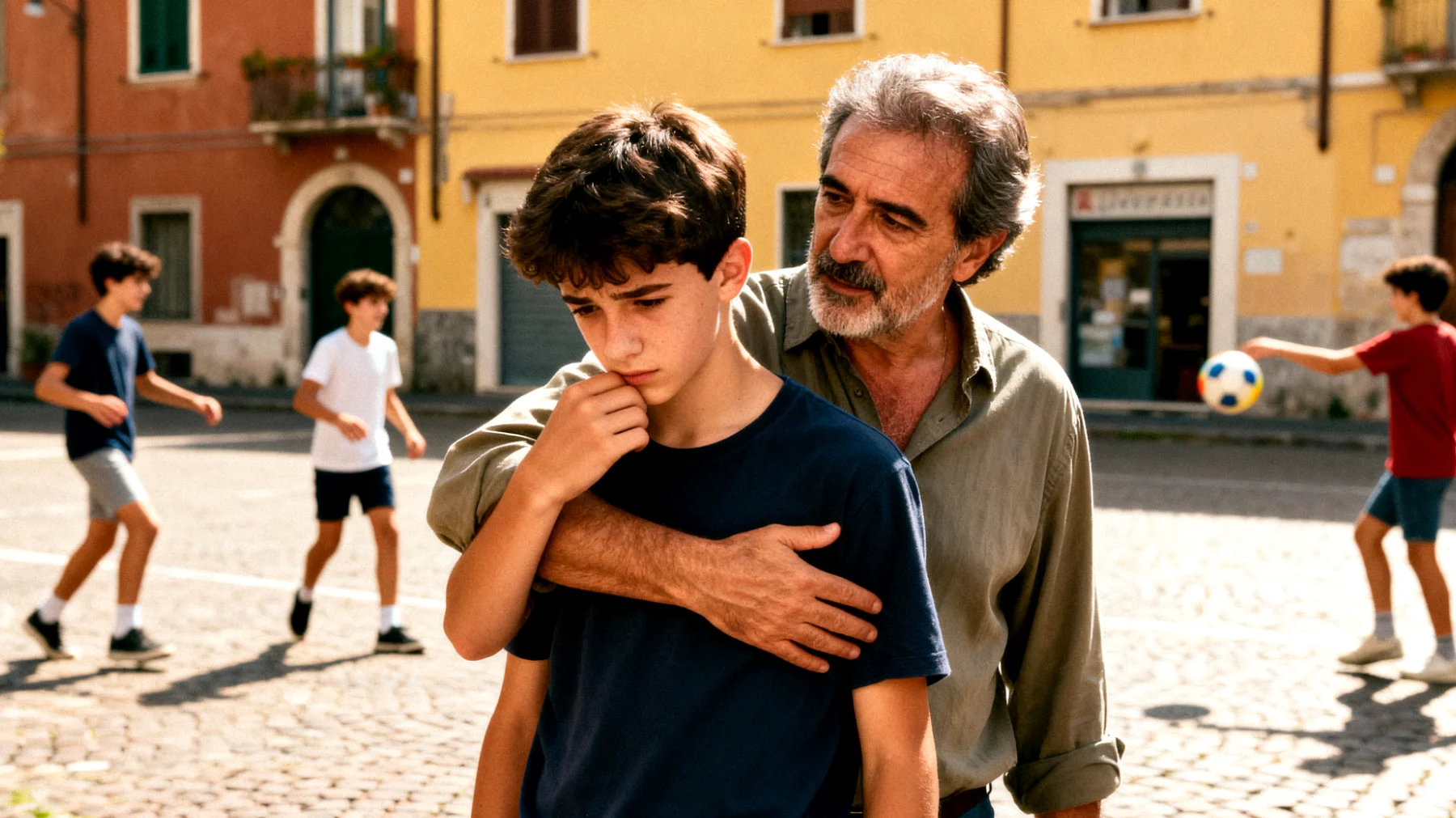 Papà che protegge eccessivamente il figlio adolescente, limitandone l'autonomia e impedendogli di affrontare sfide e rischi appropriati per la sua età , generando dipendenza e ostacolando lo sviluppo della sua capacità di problem-solving e fiducia in se stesso"